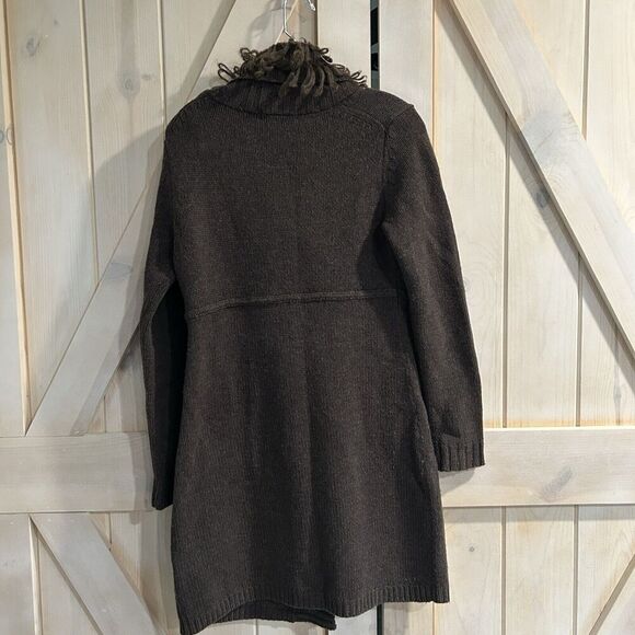 Boden Womens Wool Knit Cardigan Sweater 8 Brown Pockets Buttons Faux Fur - Picture 6 of 11